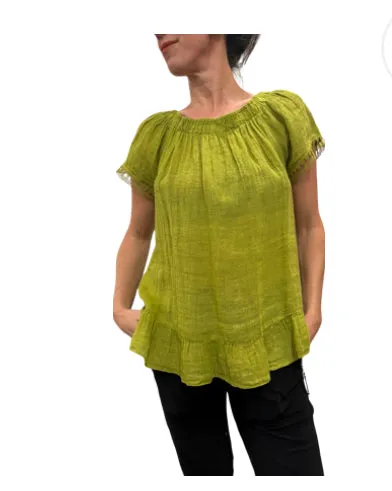 15-248 Green Linen Blouse