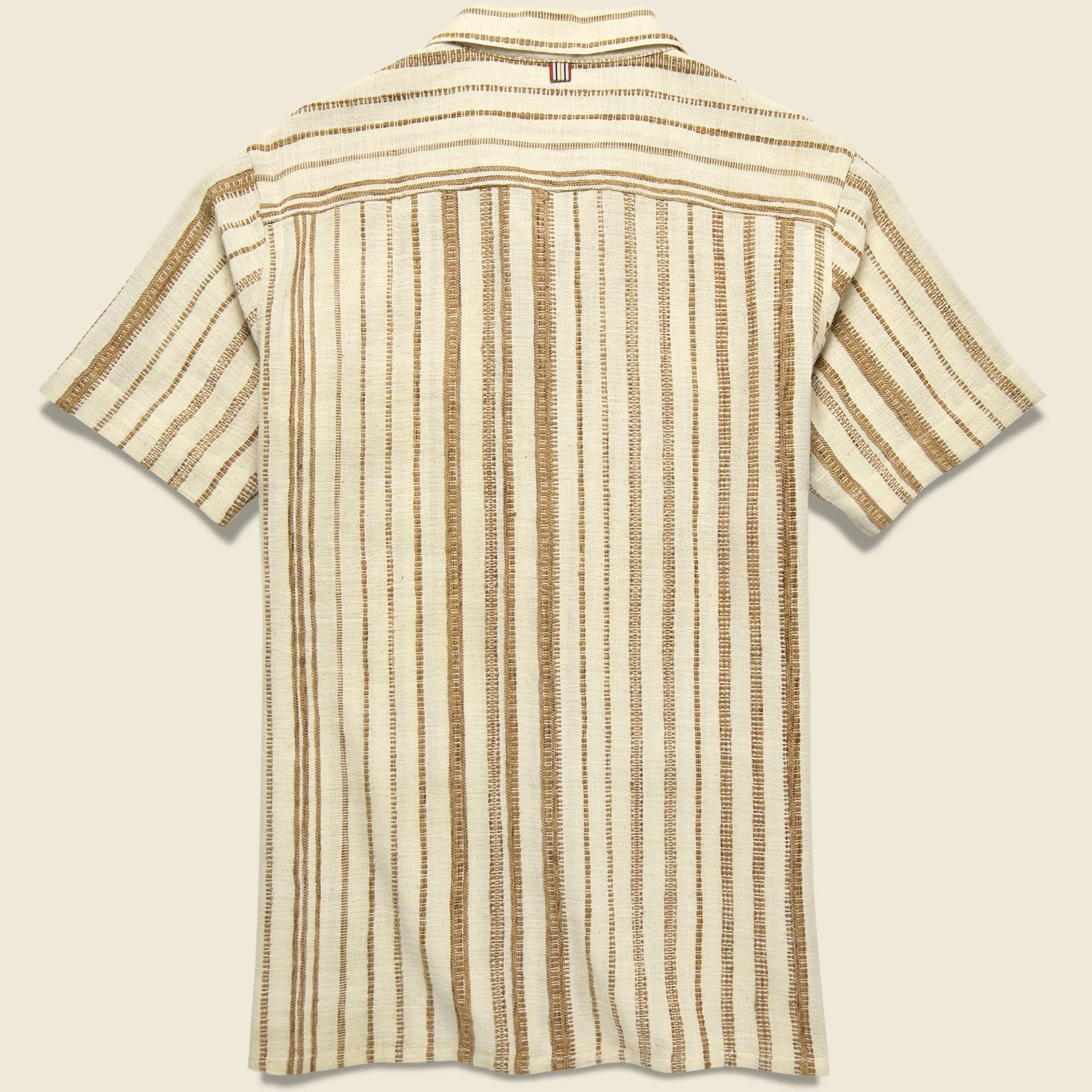 Alfred Handwoven Striped Guayabera Shirt - Natural/Tan