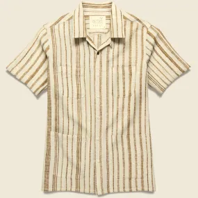 Alfred Handwoven Striped Guayabera Shirt - Natural/Tan