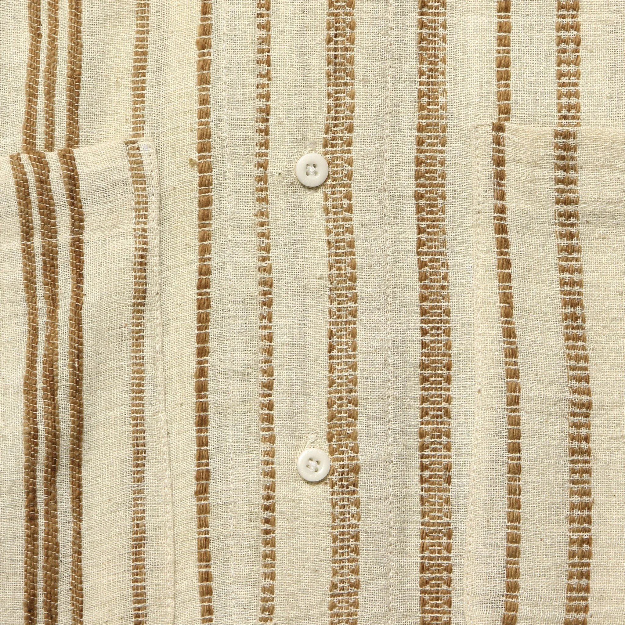 Alfred Handwoven Striped Guayabera Shirt - Natural/Tan