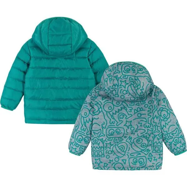 Andy & Evan Infant Reversible Aqua Monsters Puffer Jacket