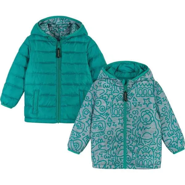 Andy & Evan Infant Reversible Aqua Monsters Puffer Jacket