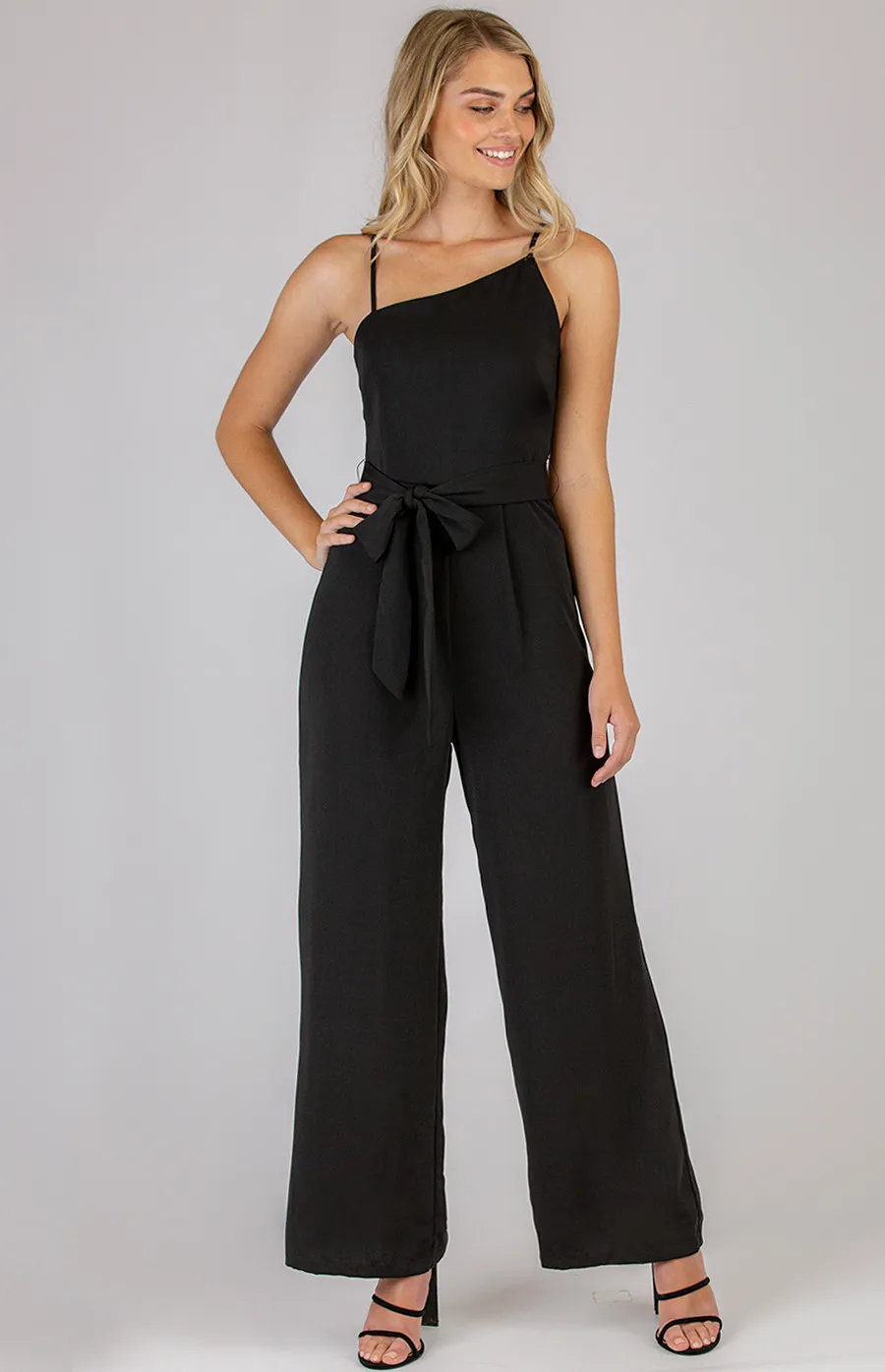 Asymmetrical Neckline Jumpsuit with Belt (SJP465A)