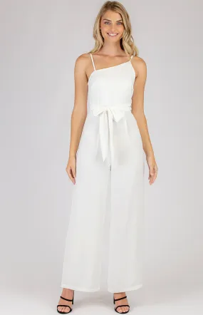 Asymmetrical Neckline Jumpsuit with Belt (SJP465A)