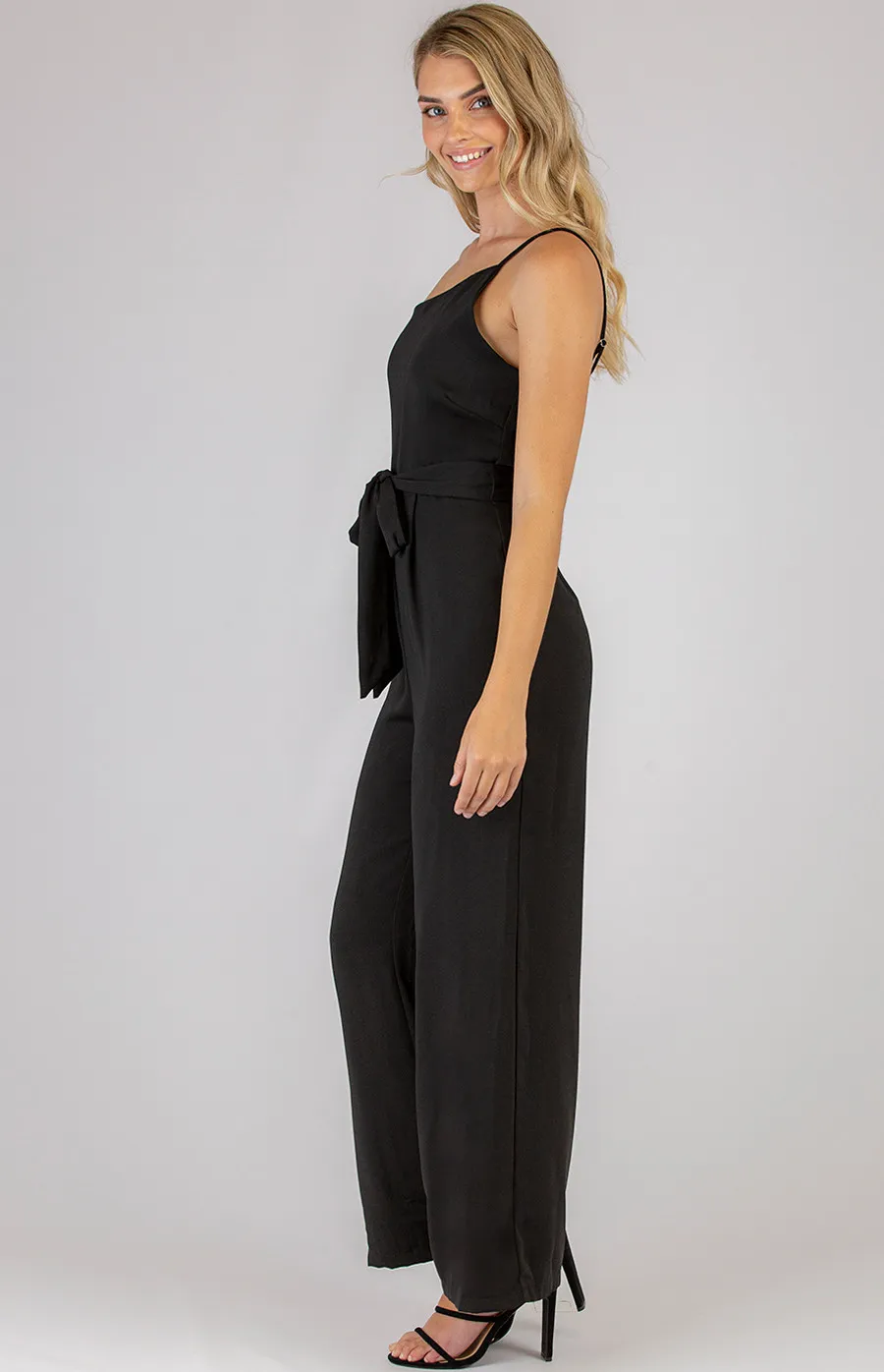 Asymmetrical Neckline Jumpsuit with Belt (SJP465A)