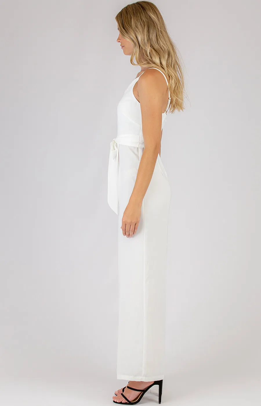 Asymmetrical Neckline Jumpsuit with Belt (SJP465A)