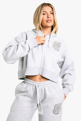 Ath Club Toweling Applique Boxy Zip Through Hoodie