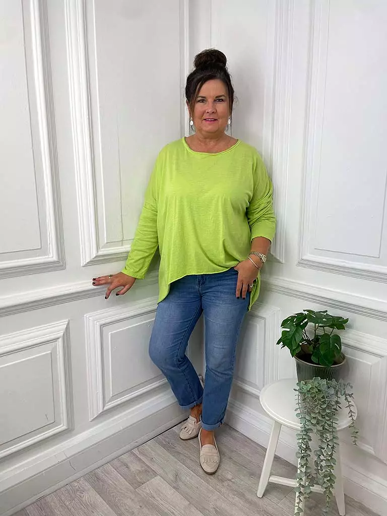 Basic Long Sleeve Slub Top - Lime