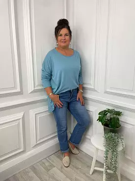 Basic Long Sleeve Slub Top - Maya Blue