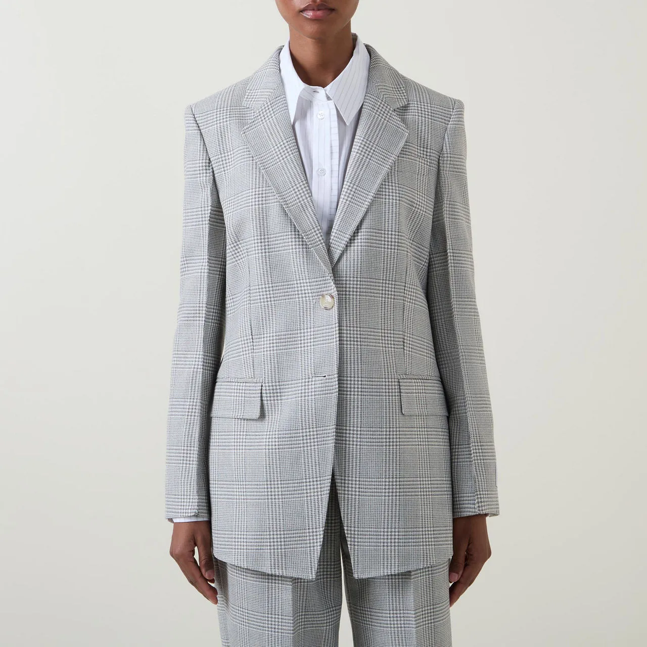 BOSS Single-Breasted Check Blazer - Grey