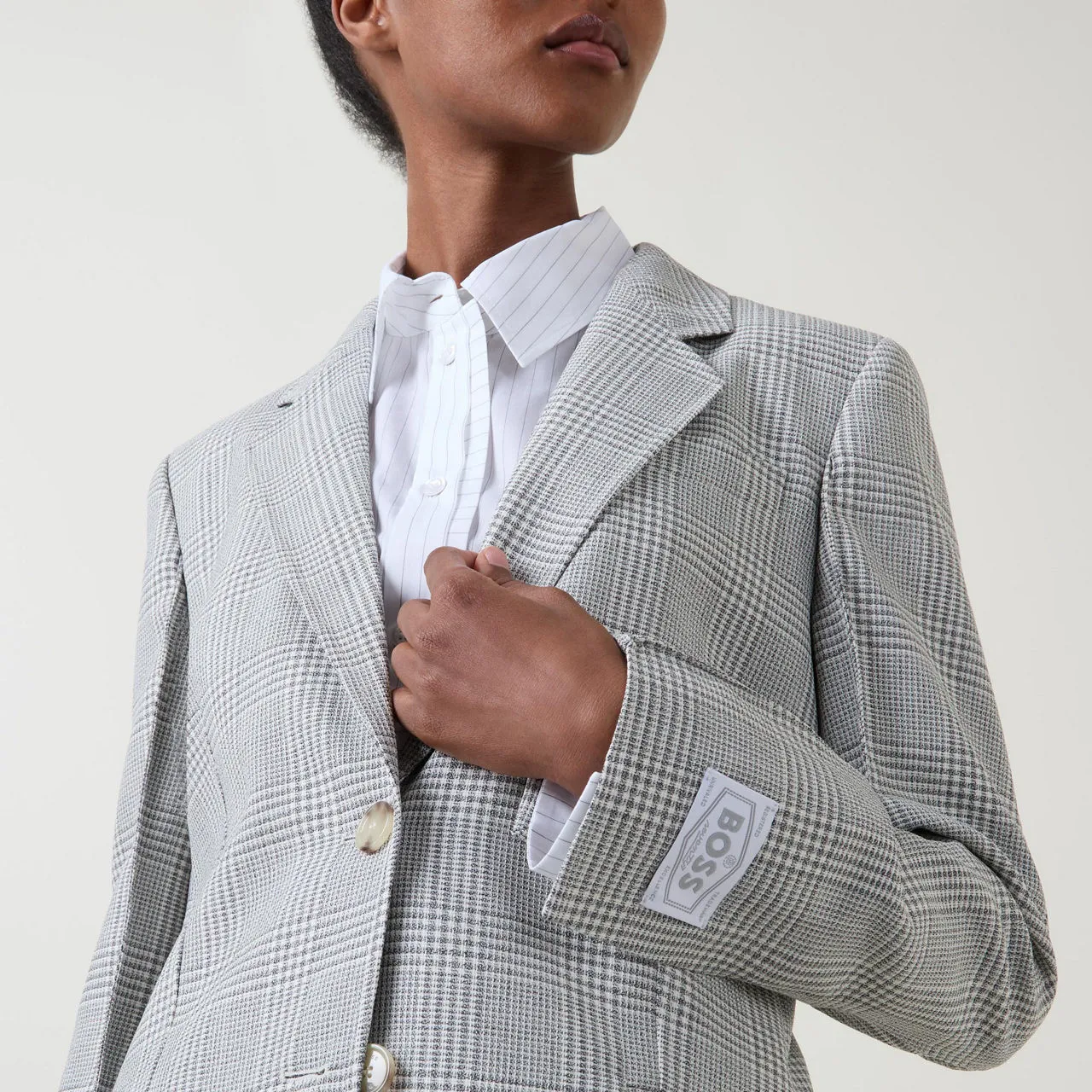 BOSS Single-Breasted Check Blazer - Grey