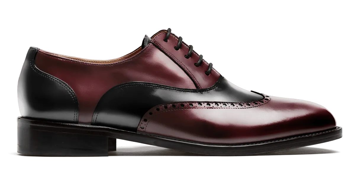 Brogue Shoes in black & burgundy leather