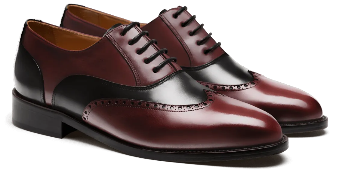 Brogue Shoes in black & burgundy leather