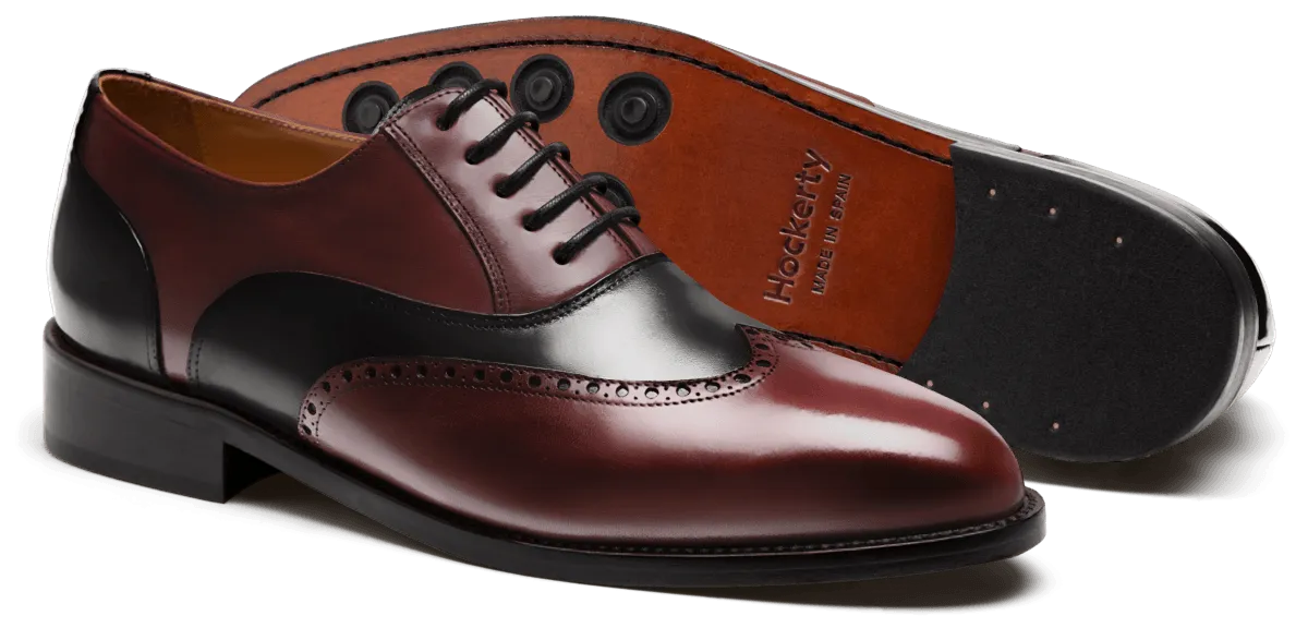 Brogue Shoes in black & burgundy leather