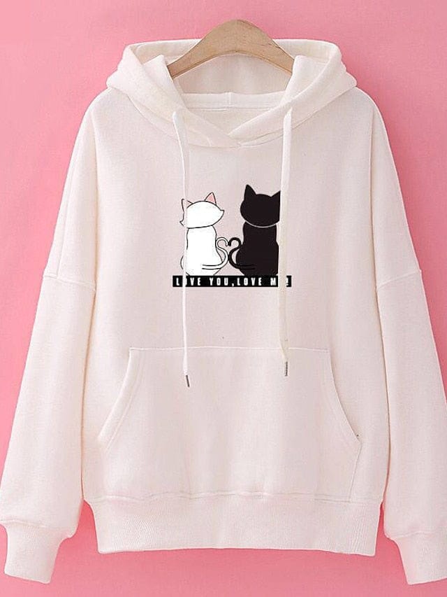 Cat Print Plus Size Hooded Sweatshirt for Women