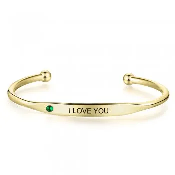 CBA102582 - Personalized Words & Birthstone Bangle, Gold Plated Stainless Steel, 5mmx18cm