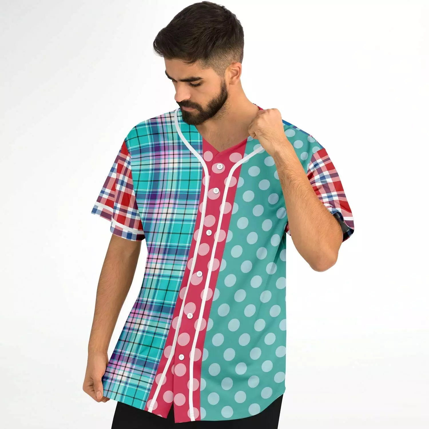 Cerulean Plaid Paisley Button Front Jersey