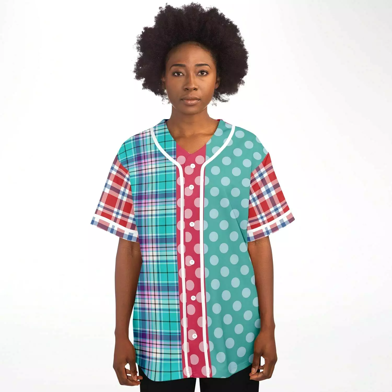 Cerulean Plaid Paisley Button Front Jersey