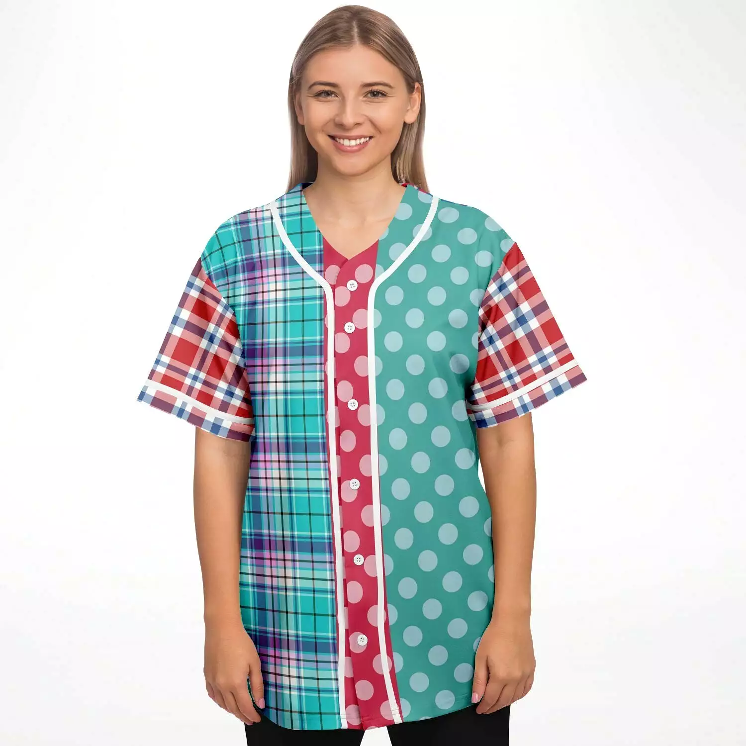 Cerulean Plaid Paisley Button Front Jersey