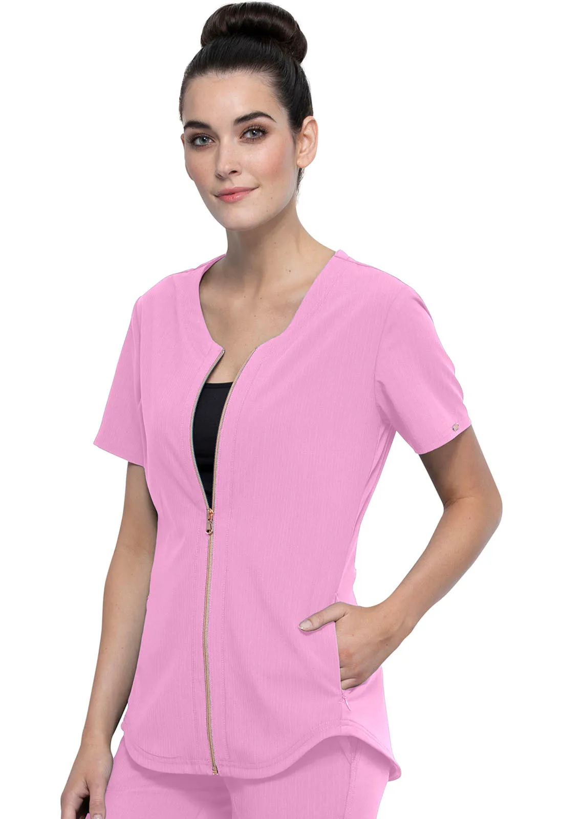 Cherokee Statement Zip Front Top in Rose Blossom