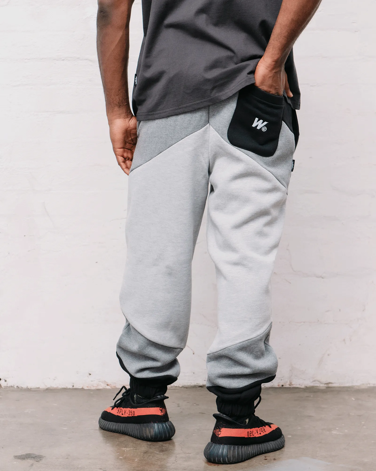 CHEVRON PANEL BAGGY TRACKPANT - BLACK/GREY MARLE