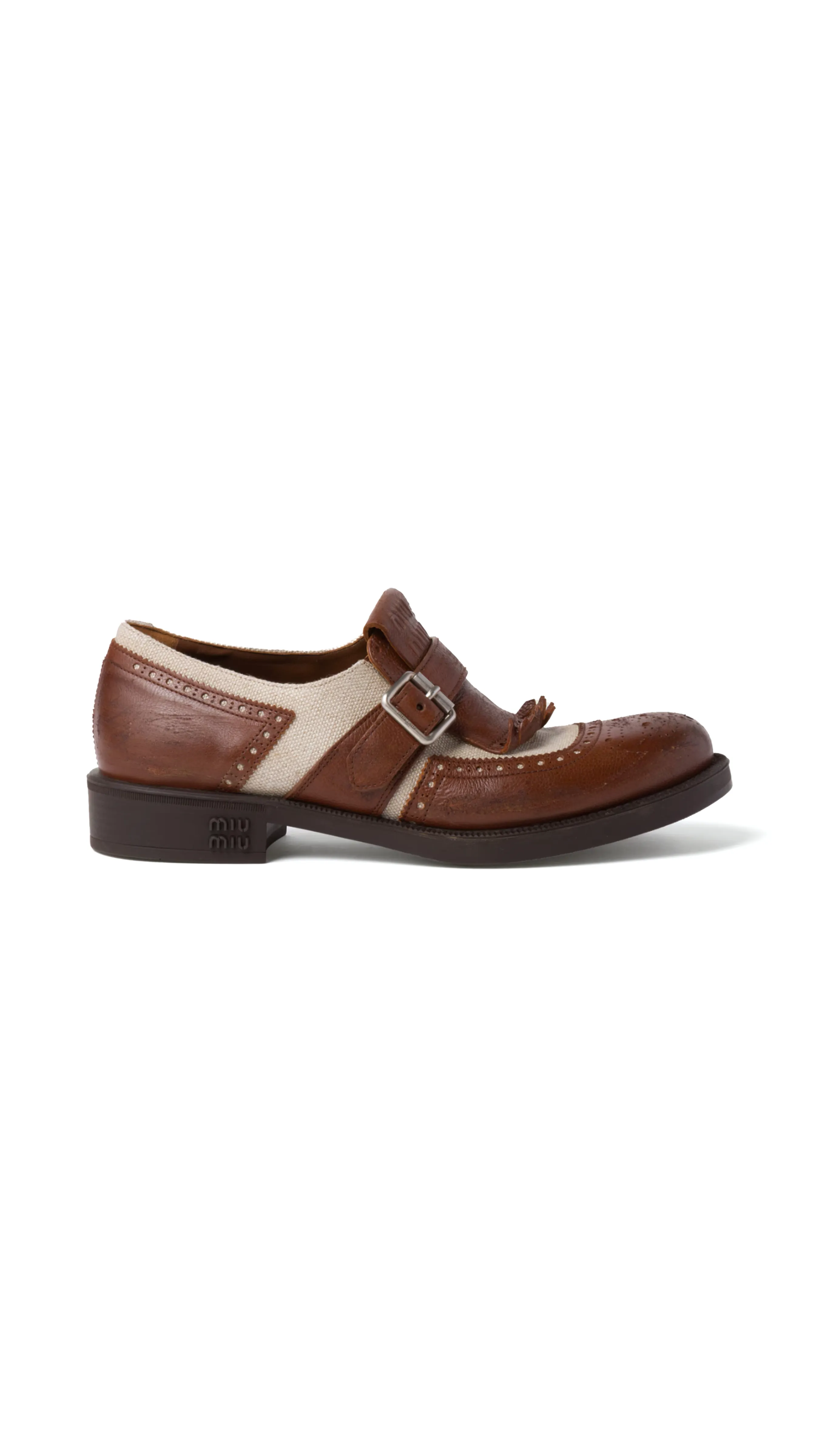 Church's X Miu Miu Shanghai Leather and Linen Shoes - Walnut Brown/Cord