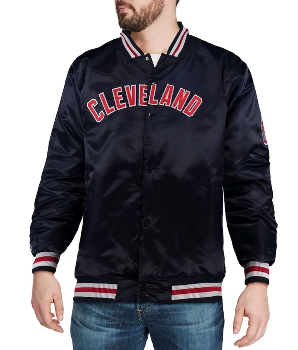 Cleveland Indians Navy Full-Button Satin Jacket