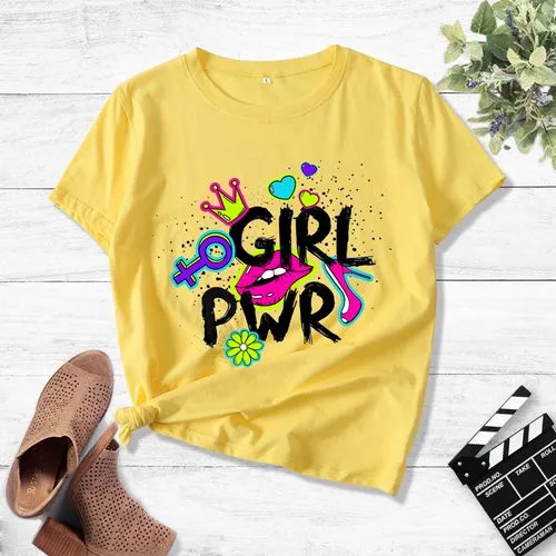 Colorblock Graffiti Girls Print Short Sleeve T-shirt