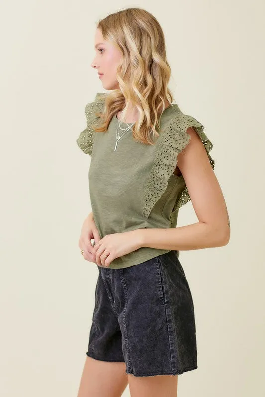 Cotton Slub With Lace Detail Tank Top