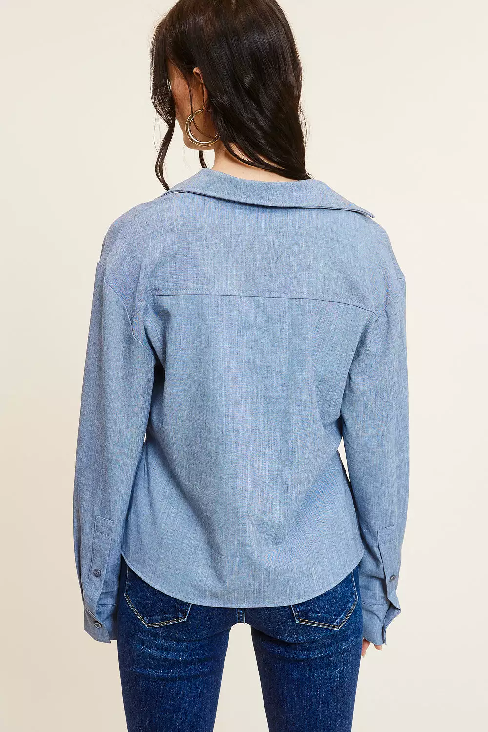 Denim Blue Tie-Front Top