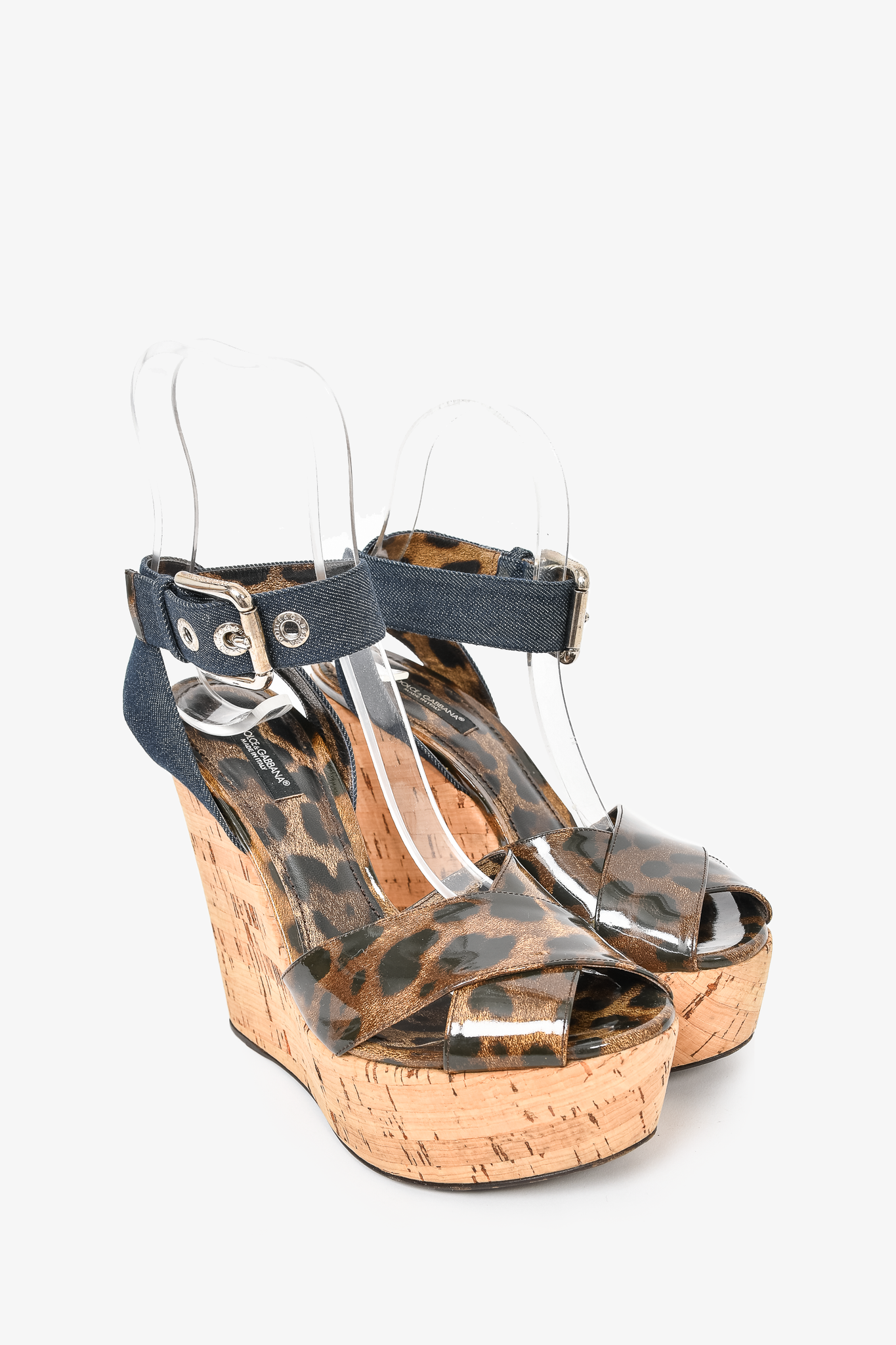 Dolce & Gabbana Leopard/Blue Denim Wedge Heel sz 38