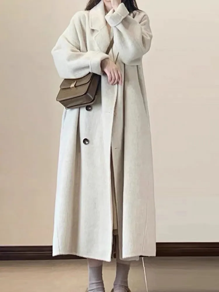 Double-sided cashmere coat for women mid-length 2023 autumn and winter new high-end loose suit collar long woolen coat