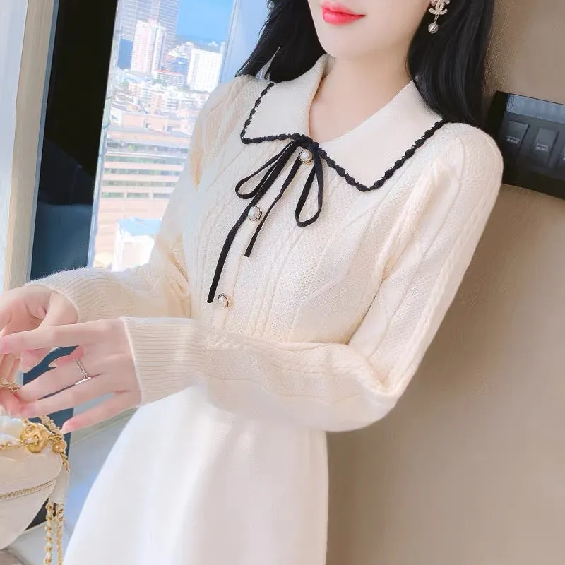 Early autumn 2023 new women's knitted bottoming dress, waist slimming and temperament, small person with coat and sweater skirt