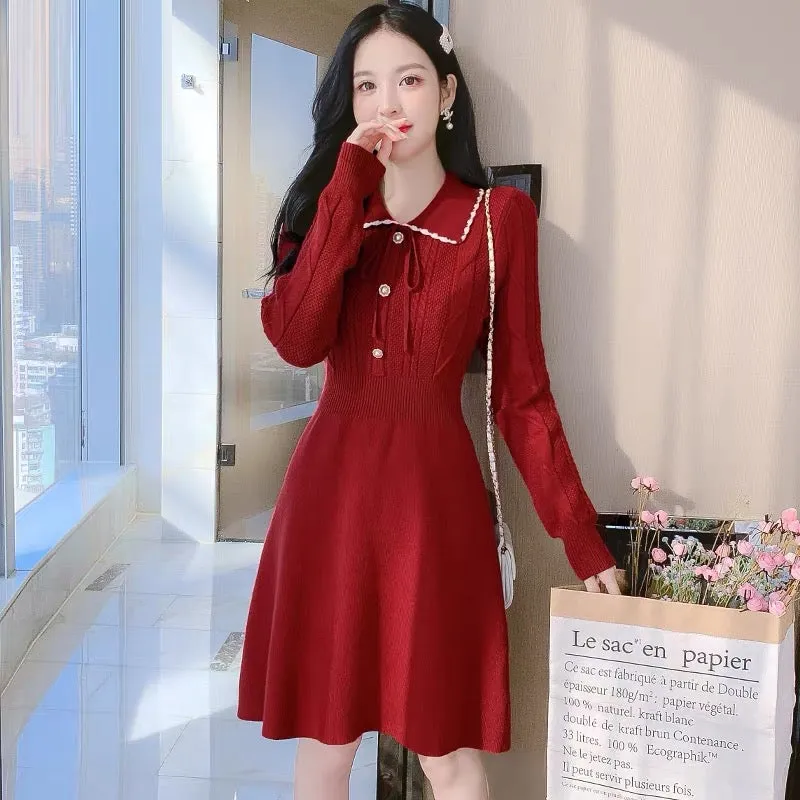 Early autumn 2023 new women's knitted bottoming dress, waist slimming and temperament, small person with coat and sweater skirt