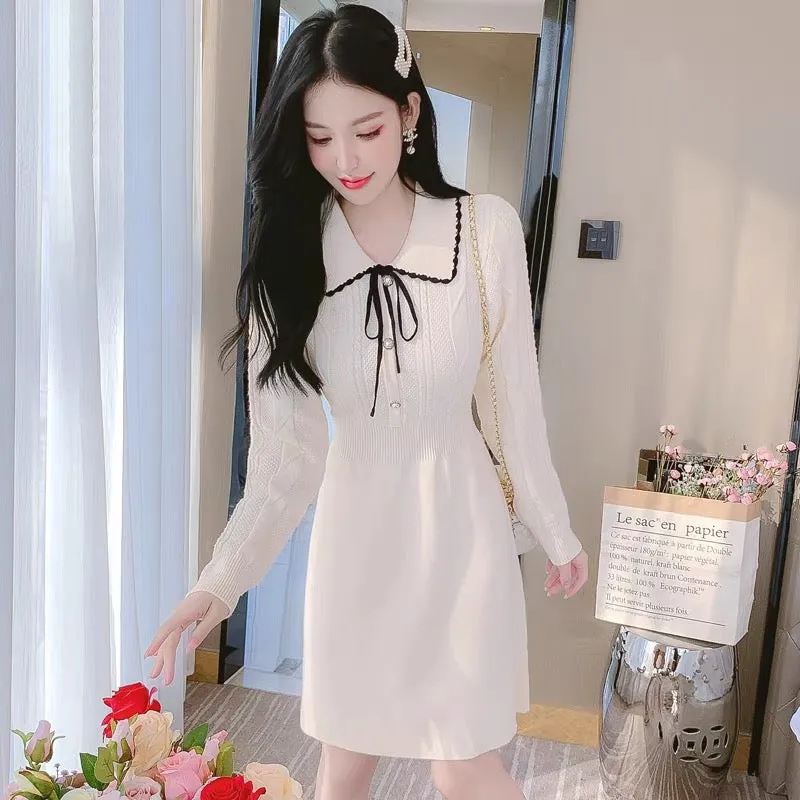 Early autumn 2023 new women's knitted bottoming dress, waist slimming and temperament, small person with coat and sweater skirt