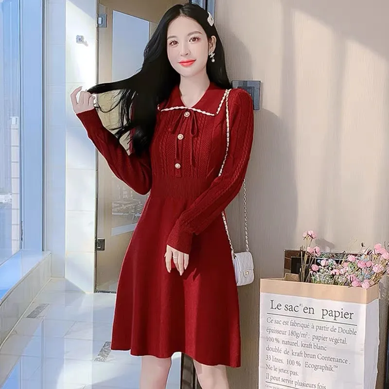 Early autumn 2023 new women's knitted bottoming dress, waist slimming and temperament, small person with coat and sweater skirt