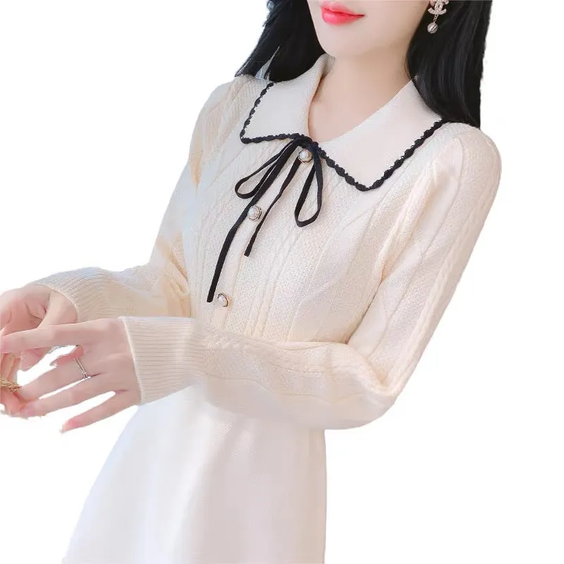 Early autumn 2023 new women's knitted bottoming dress, waist slimming and temperament, small person with coat and sweater skirt