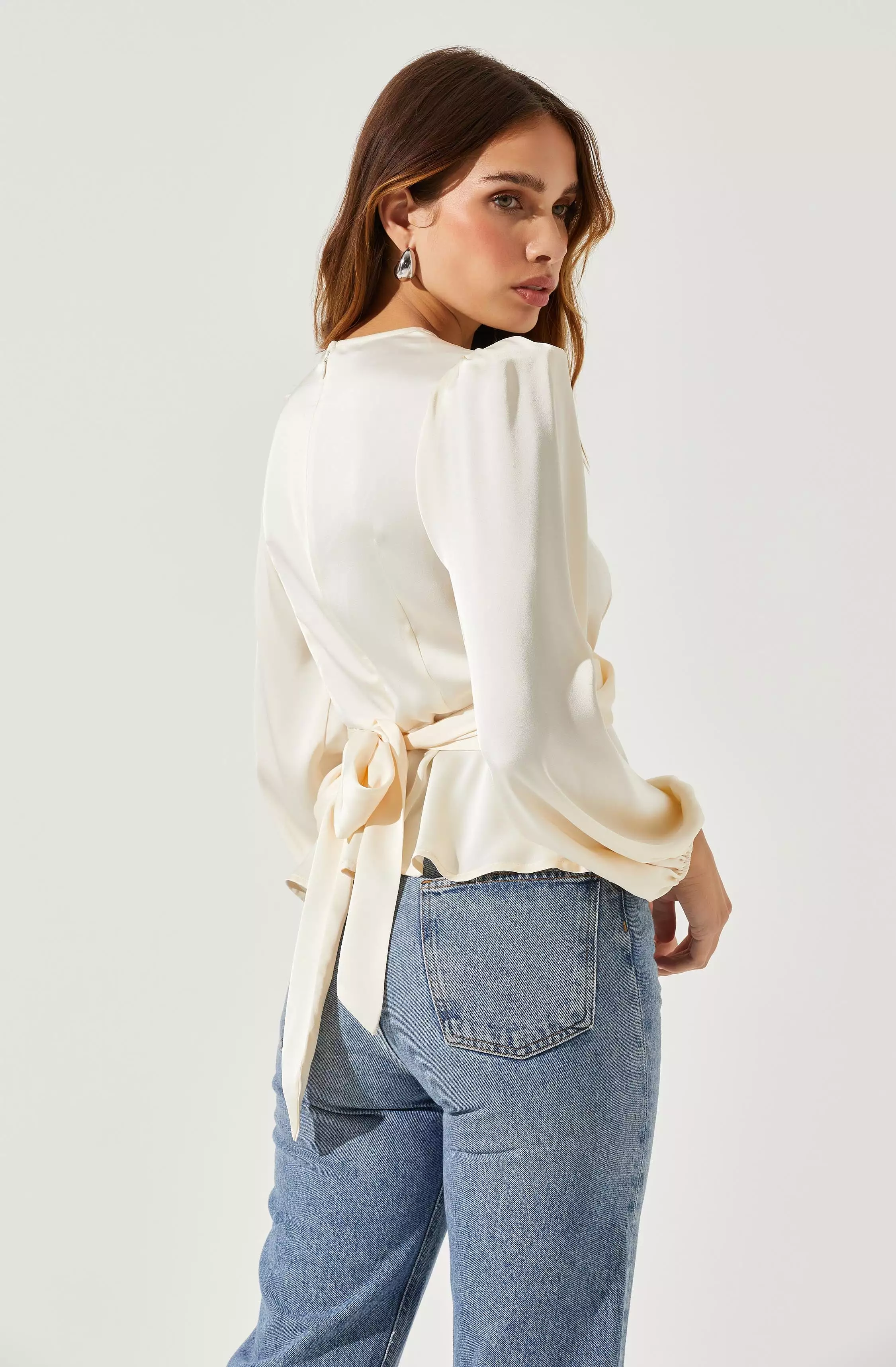 Eliana Satin Puff Sleeve Twist Front Top