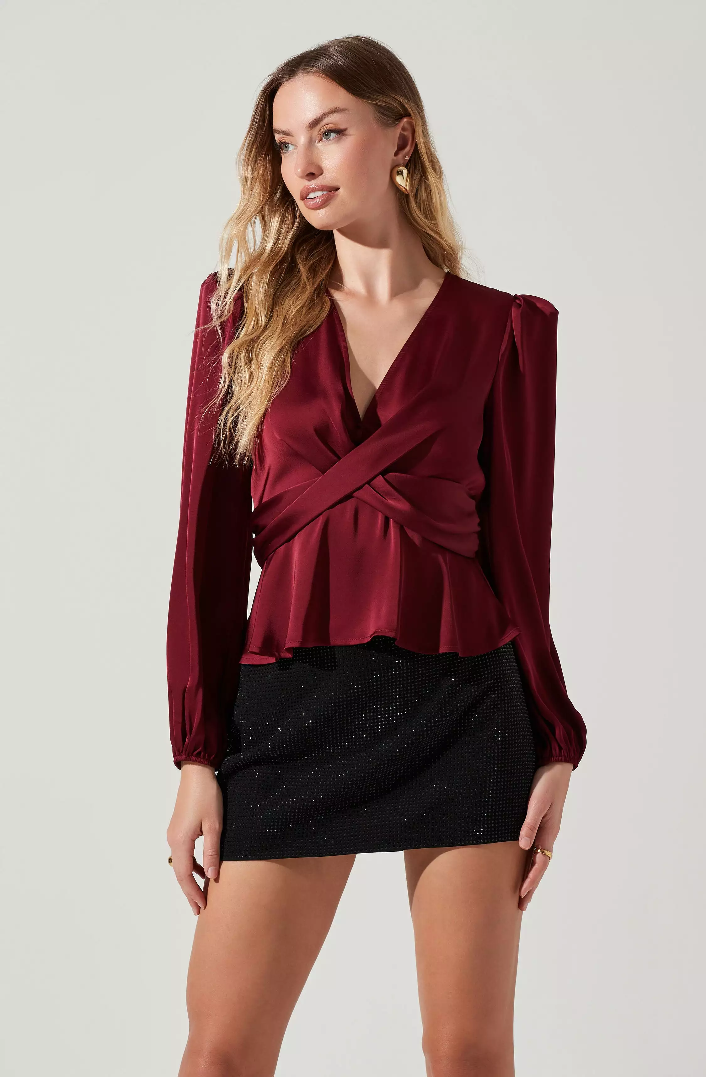 Eliana Satin Puff Sleeve Twist Front Top