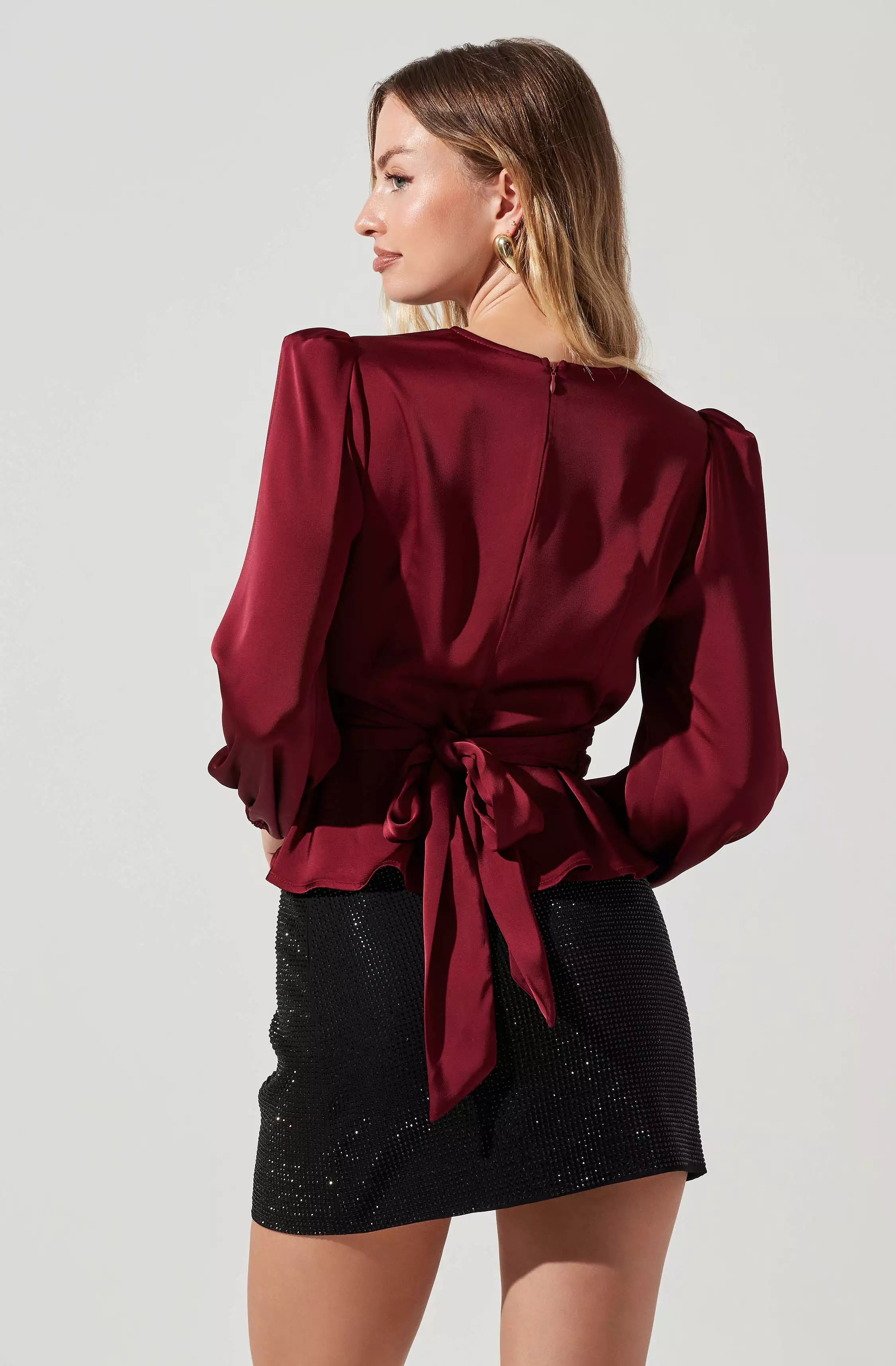 Eliana Satin Puff Sleeve Twist Front Top