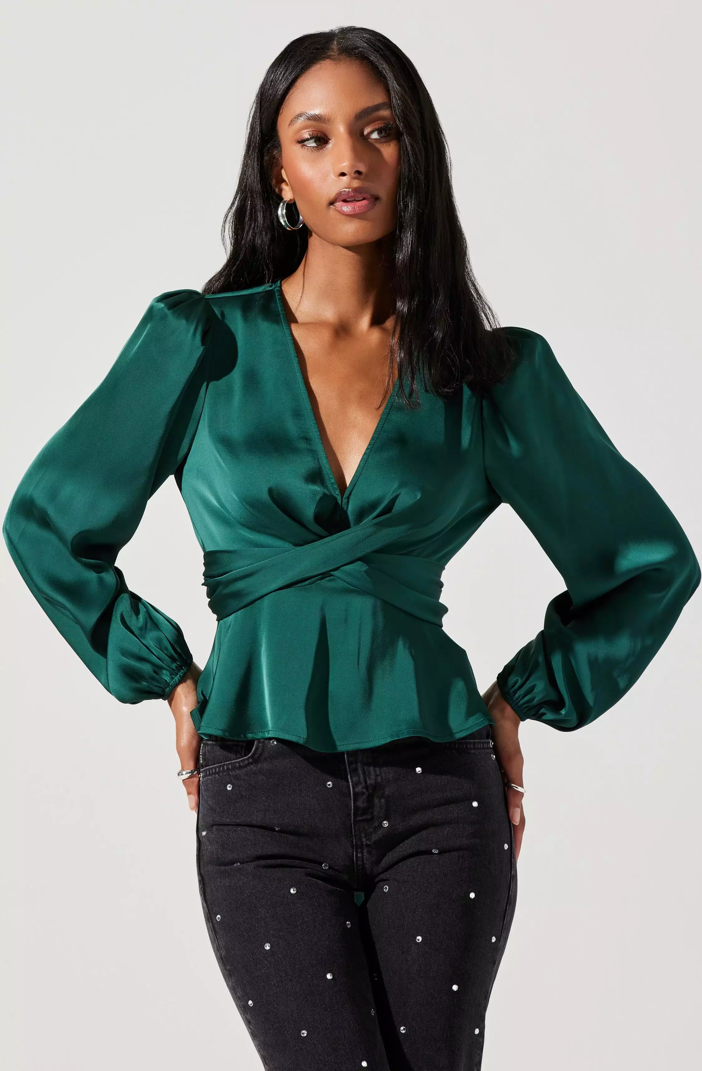 Eliana Satin Puff Sleeve Twist Front Top