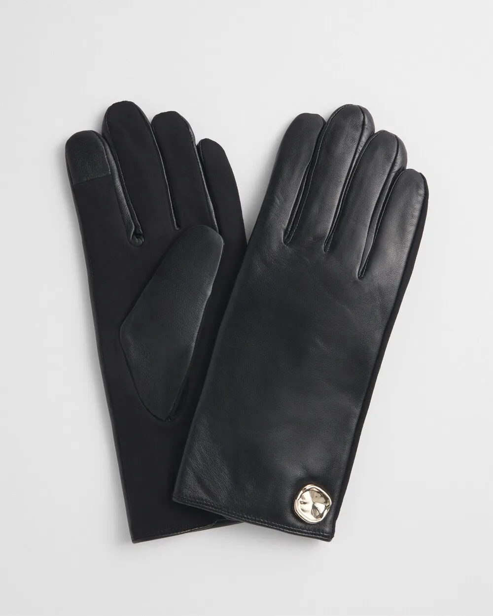 Embellished Black Leather Gloves