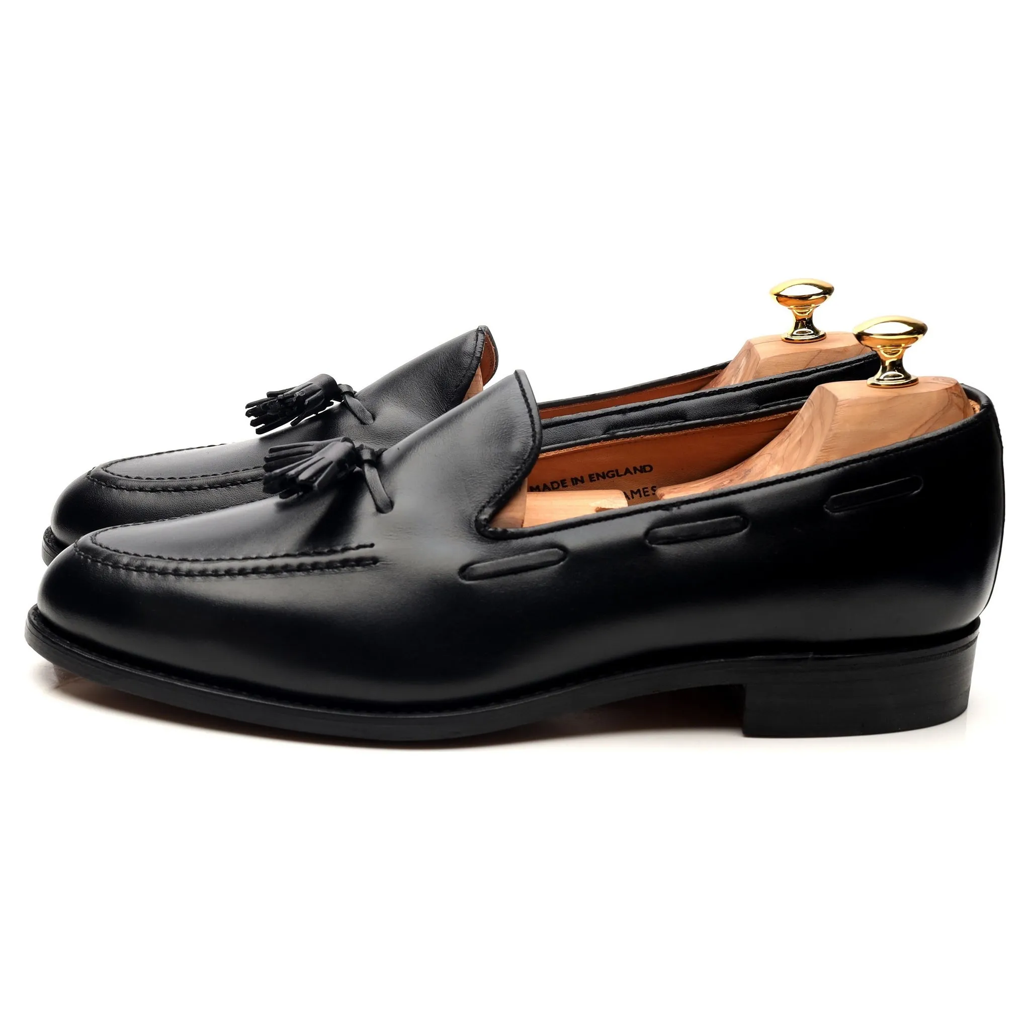 'Finchley' Black Leather Tassel Loafers UK 11 F