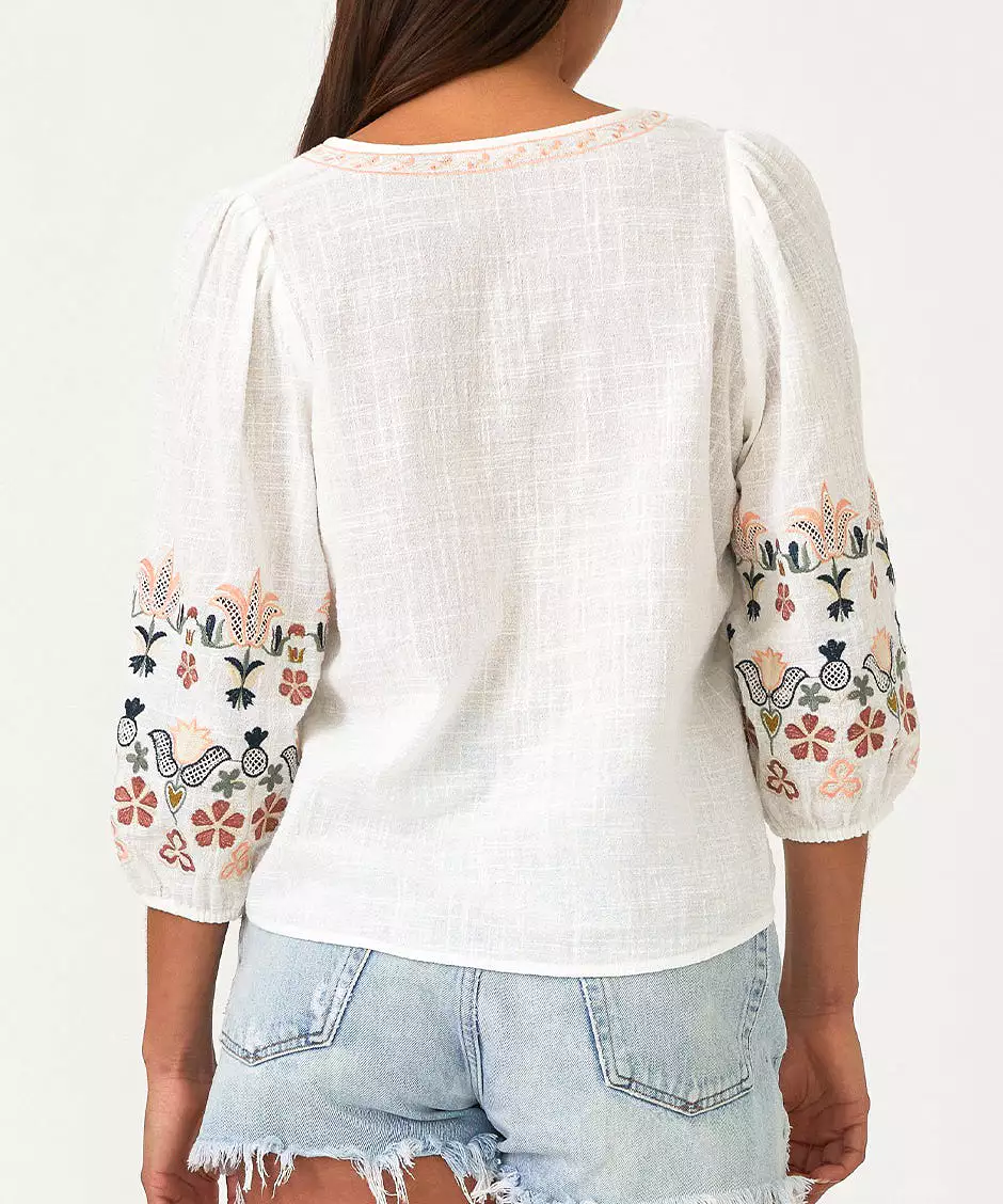 Floral Tie Front Top - Natural/Coral