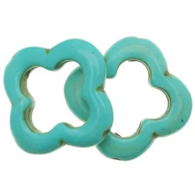 Gemstone Beads, Magnesite, Open Clover / Flower Shape 20mm, Dyed Turquoise Blue (10 Pieces)