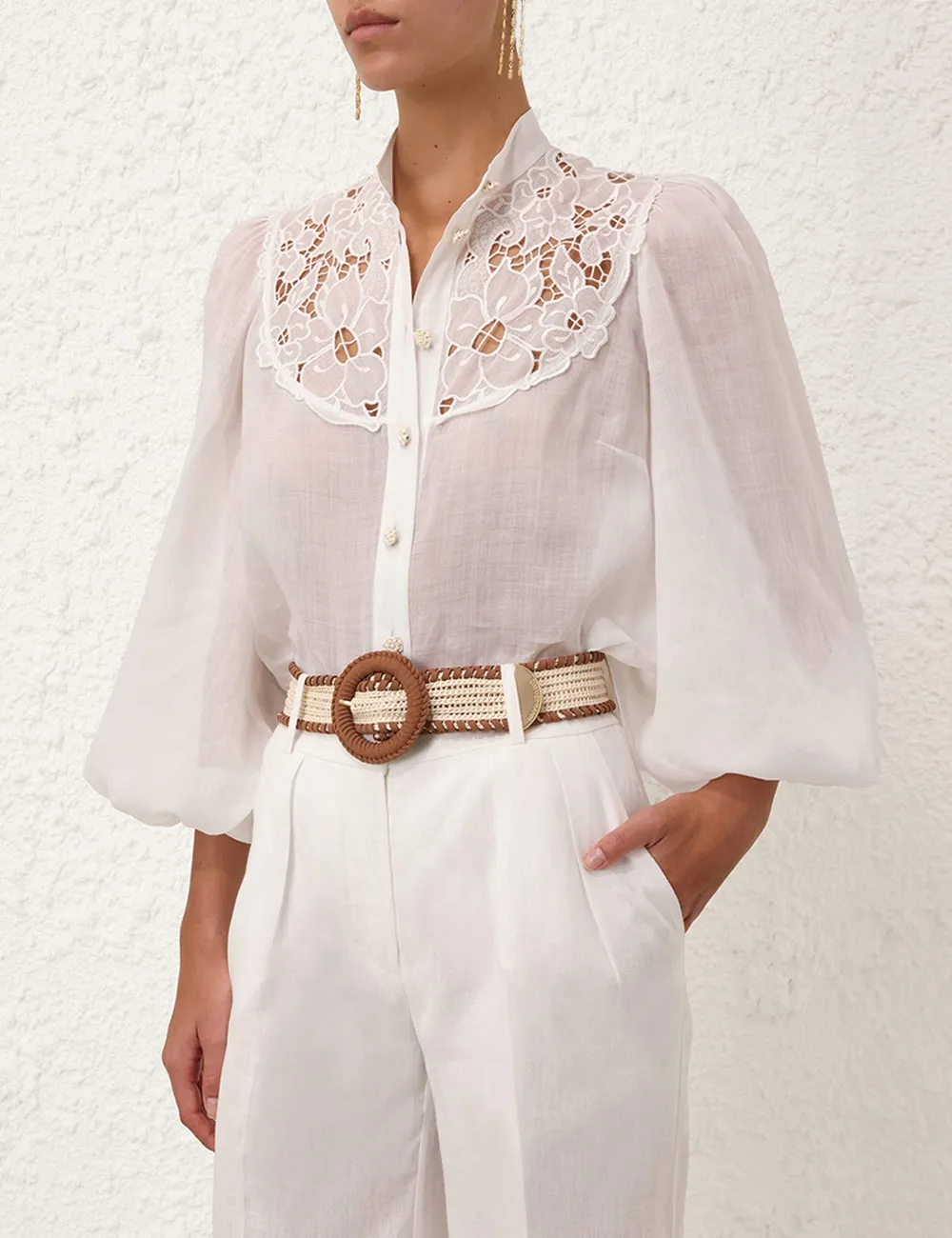 Golden Embroidered Yoke Blouse