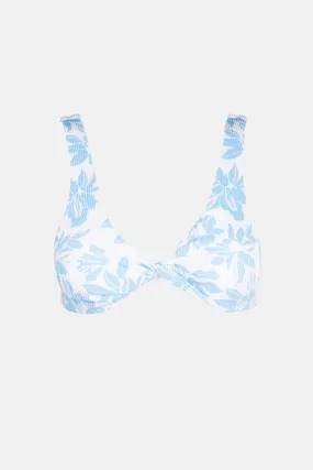 Grace Floral Twist Front Top Blue