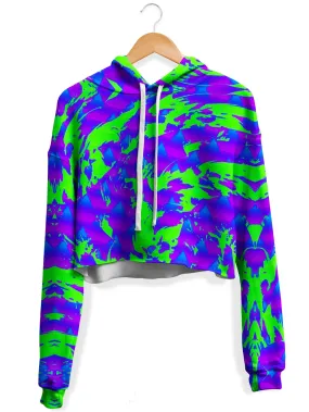 Green and Purple Hypno Splatter Fleece Crop Hoodie (Clearance)