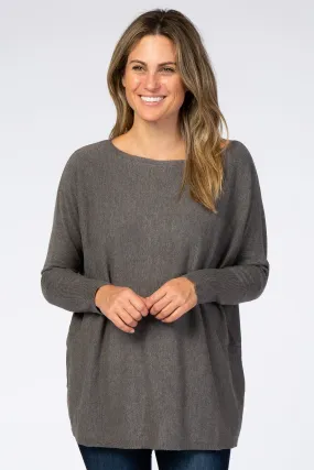 Grey Soft Knit Boatneck Dolman Sleeve Sweater