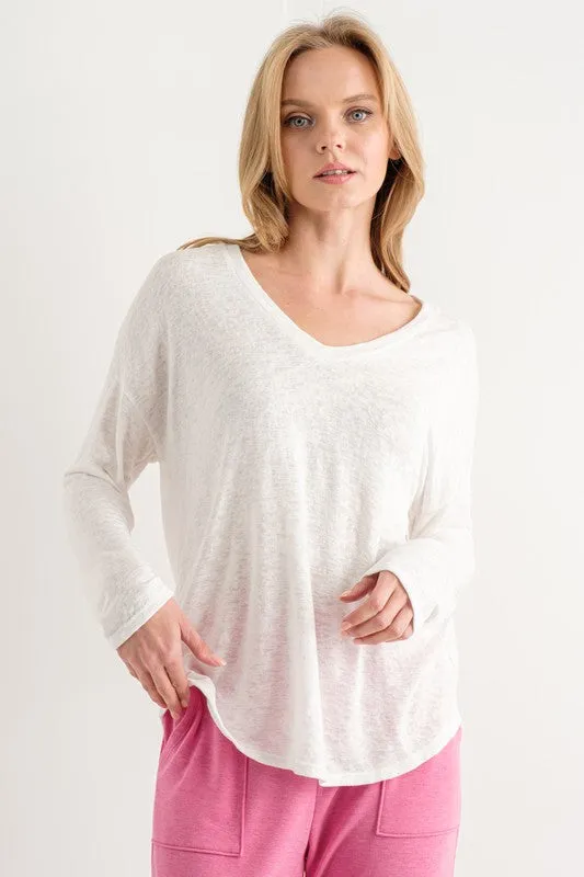 Hacci Slub V-Neck Drop Shoulder Top